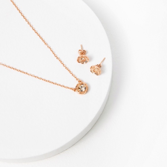 COACH Rose Gold Open Circle Necklace & Tea Rose Earring Set - Picture 5 of 10
